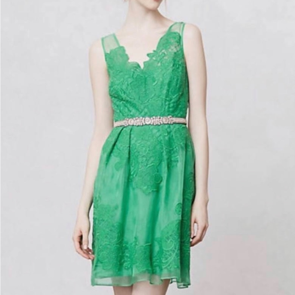 Anthropologie Kelly Green Lace Dress Sz 2
